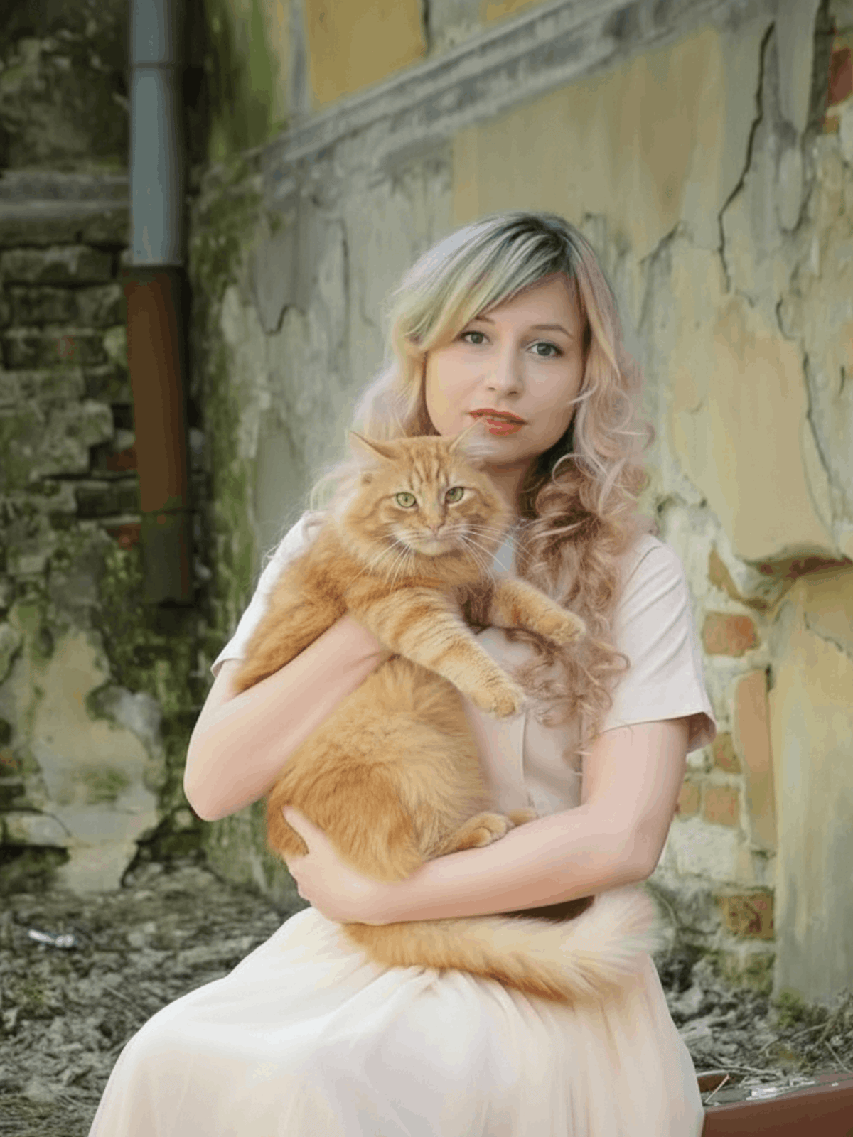 An intimate portrait capturing the special bond between a girl and her cat, bringing warmth and personality to any space