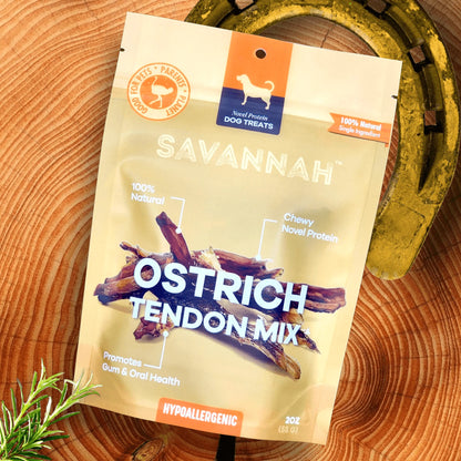 Savannah Chewy Ostrich Tendon Mix : The Protein-Packed, Hypoallergenic Chew for All Dogs