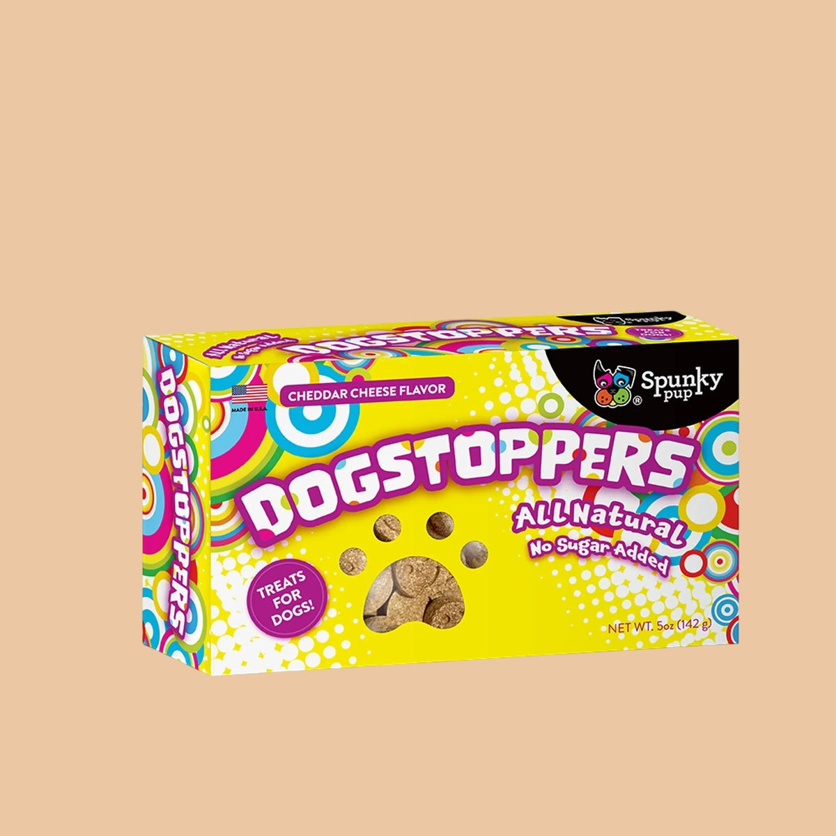 Pets Paradise Love Dogstoppers crunchy cheddar cheese dog treats in a colorful movie-themed box